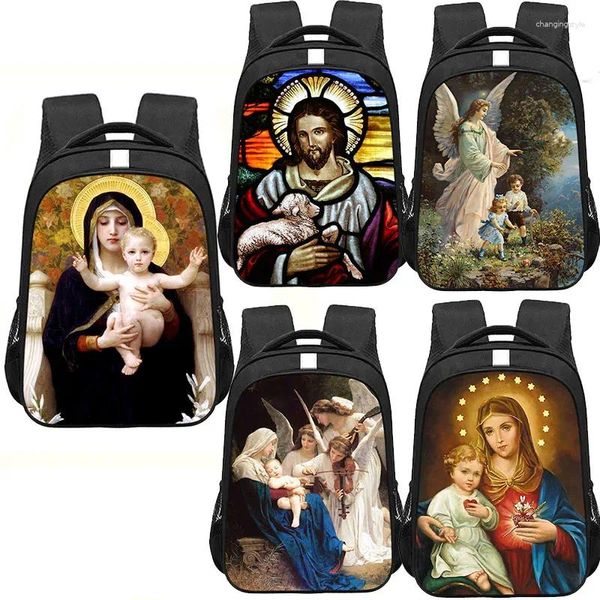 Sac à dos peinture à l'huile Jésus Angel sur les enfants Sac de voyage Vier