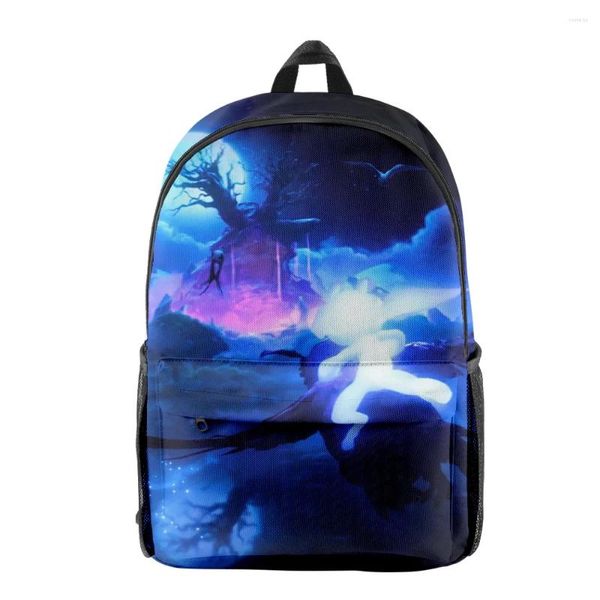 Backpack Ori et la volonté de Wisps Fashion Student School Bag Hip-Hop Daypack Cosplay Zipper Traval Harajuku Unisexe