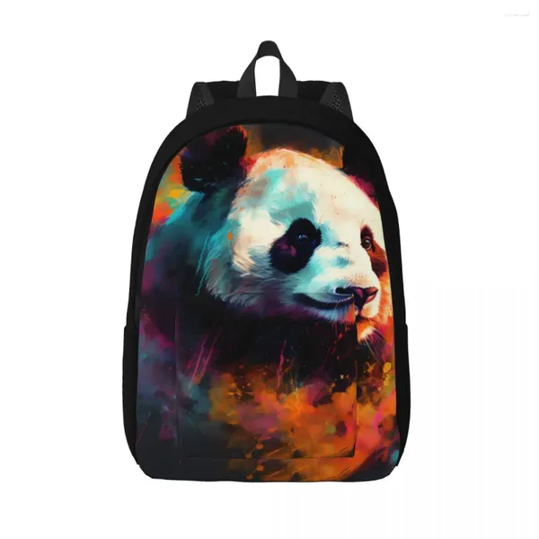 Backpack Panda Canvas Backpacks Multicolor Flames Animal Head Universit