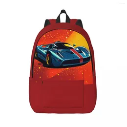 Rugzak gepassioneerde sportwagen canvas rugzakken retro veelkleurige casual tas zomer grote tassen