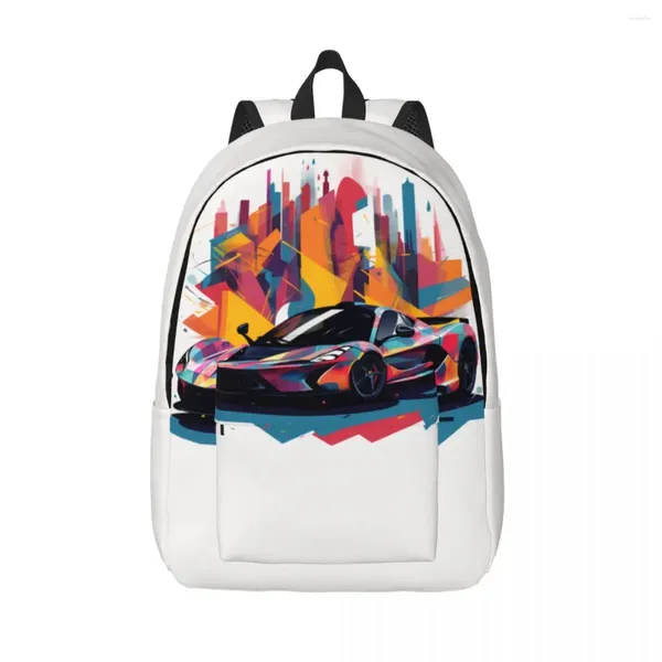 Mochila apasionada de lienzo de automóviles deportivos mochilas simplificadas graffiti verano grandes bolsas estéticas