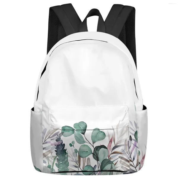 Mochila estilo pastoral flores y árboles de eucalipto bolsas escolares para estudiantes portátil personalizado para hombres mujeres mochila de viaje