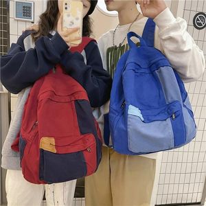 Sac à dos patchwork lavé toile mode grand sac à école pour adolescents étudiants garçons sacs de livres sacs harajuku mochila xa318c