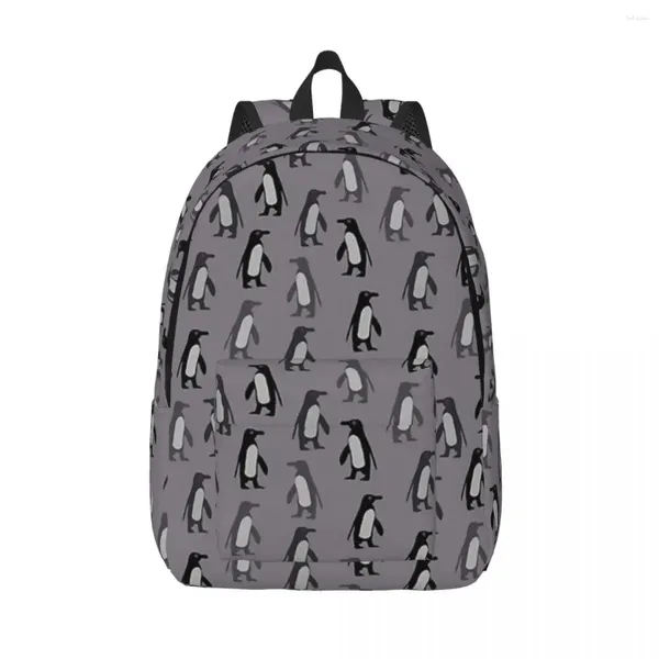 Sac à dos pingouins en gris femme small garçons filles sac de livres imperméable sac à épaule portabilité ordinateur portable