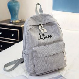 Sac à dos personnalisé velours côtelé femmes cartable personnalisé brodé formation antivol sac à bandoulière pour adolescent 230204