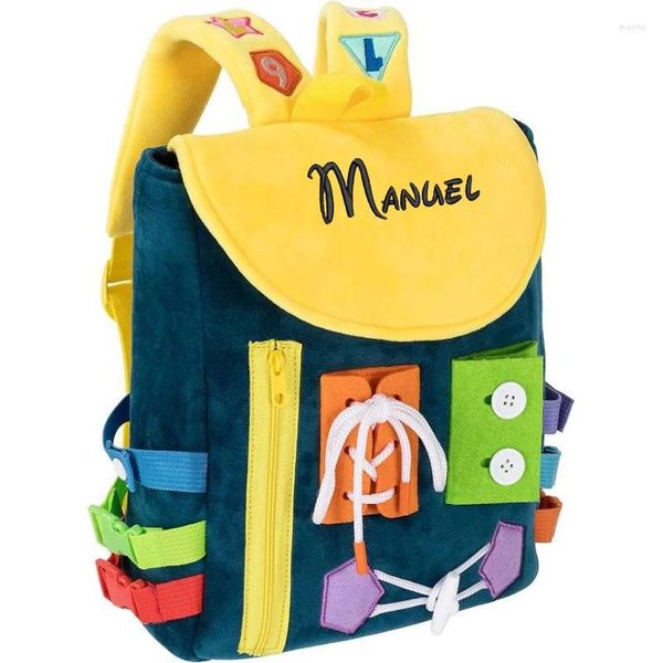 Mochila mochila para bebés bordados tablas ocupadas de actividad sensorial bolsa de viajes habilidades para el juguete