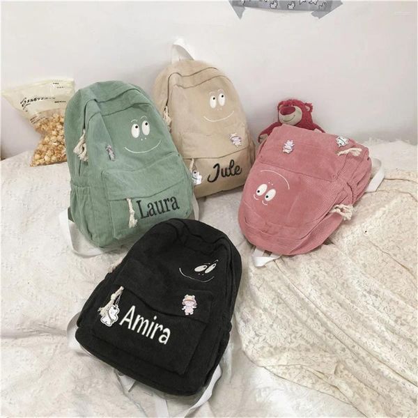 Mochila personalizada bordada pana moda mujer mujer niña escuela viajes bolsos de hombro para adolescentes