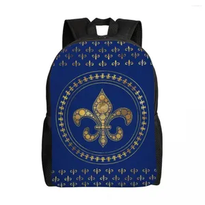 Sac à dos personnalisé Fleur-de-Lys Gold et Royal Blue Backpacks Women Men Bookbag pour l'école collégiale Fleur de Lis Lily Sacs de fleurs