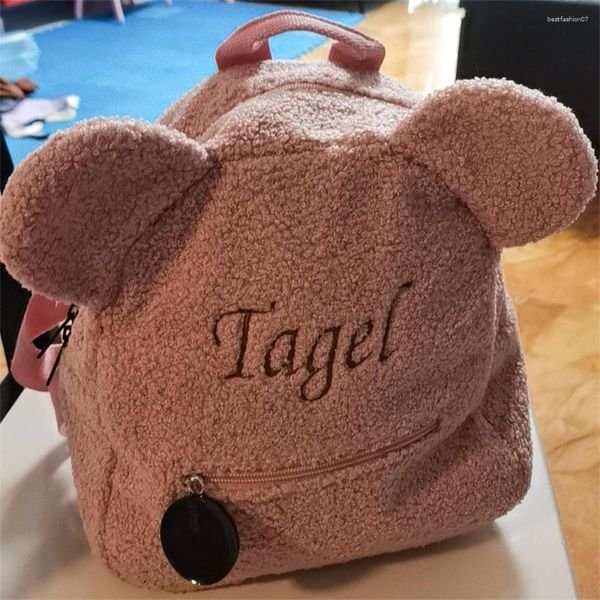 Sac à dos personnalisé avec nom et oreilles d'ours, sacs de livre de maternelle brodés pour enfants, collation en peluche personnalisée pour l'extérieur