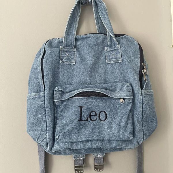 Mochila Nombre personalizado Estudiante de secundaria personalizado Simple Denim Canvas Girl's Mochilas escolares de gran capacidad con