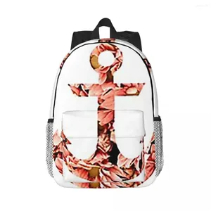 Sac à dos bouquet floral rose nautique Anchor sac à dos garçons filles caricatures caricatures sacs scolaires pour ordinateur portable Sac à sacs à dos