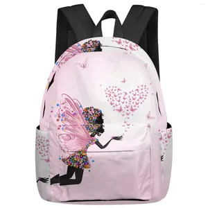 Sac à dos rose femme fleur robe papillon amour mode femmes fille voyage livre sacs sacs à dos d'ordinateur portable sac à dos cartable