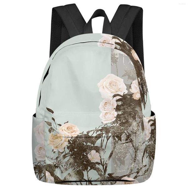 Mochila Planta Flor Étnica Mujer Hombre Mochilas Impermeable Multi-Bolsillo Escuela Para Estudiantes Niños Niñas Portátil Libro Paquete Mochilas