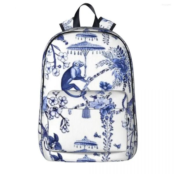 Sac à dos ludique ménagerie bleu et blanc chinoiseire femme sac à dos garçons bookbag sacs scolaires portabilité sac à bourse sac à dos