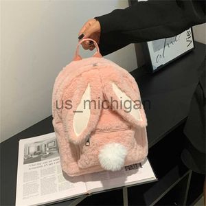 Sac à dos en peluche oreilles de lapin sac à dos sac pour femmes fille 2023 drôle grande capacité automne hiver voyage sac à dos sac d'école J230806