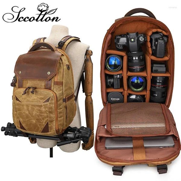 Backpack Pographie imperméable Retro Retro Batik Canvas Leather W Port USB Fit 15.4 pouce PACACIER PAMIÈRE SAG