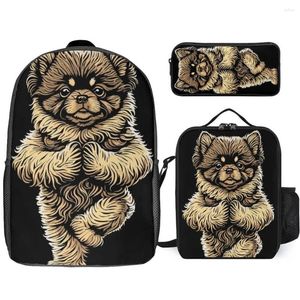 Sac à dos Poméranie Yoga Chien Chiot Arbre drôle Durable Confortable Trousse 3 en 1 Ensemble 17 pouces Sac à déjeuner Stylo Voyage Vintage