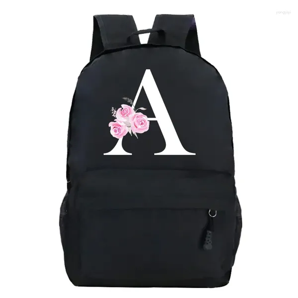 Sac à dos Sacs d'impression Rose avec blanc 26 Sacs à dos d'école Alphabet Tendance 2024 Sac pour ordinateur portable Sac d'infanterie High Street Style simple