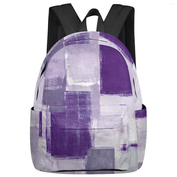 Sac à dos peinture violette carré Graffiti Texture abstraite femmes homme sacs à dos école étanche pour étudiant garçons filles sac Mochila