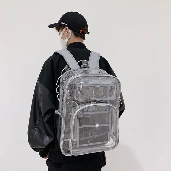 Sac à dos pvc sac à dos transparent pour femmes de grande capacité masculine back pack imperméable sacs d'école simples