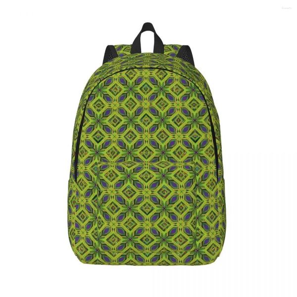 Mochila Rain's Green Serenity Geométrico Adolescente Poliéster Estilo Al Aire Libre Mochilas Durable Streetwear Mochilas De Escuela Secundaria Mochila