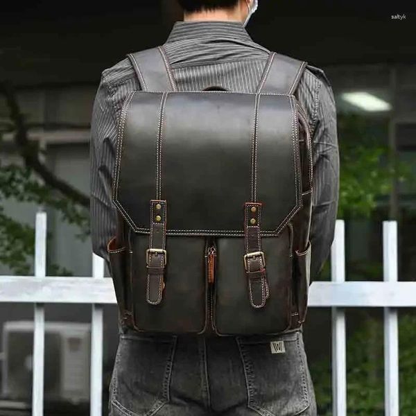 Sac à dos en cuir de vache véritable pour hommes, sacoche de luxe pour ordinateur portable, sac d'école, sac de voyage pour hommes