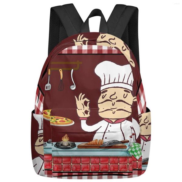 Mochila a cuadros rojos para Chef de cocina, Mochilas Gourmet para mujer y hombre, Escuela de viaje impermeable para estudiantes, niños y niñas, bolsas para ordenador portátil