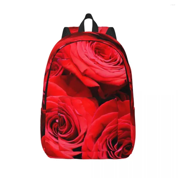 Sac à dos rouge rose imprimé élégant hommes floraux polyester extérieur sac à dos léger sacs de lycée mignon sacs à dos