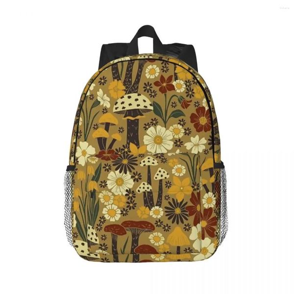 Sac à dos rouge jaune rouge «champignons verts» fleurs sac à dos adolescent adolescent carié caricatures sacs scolaires de voyage