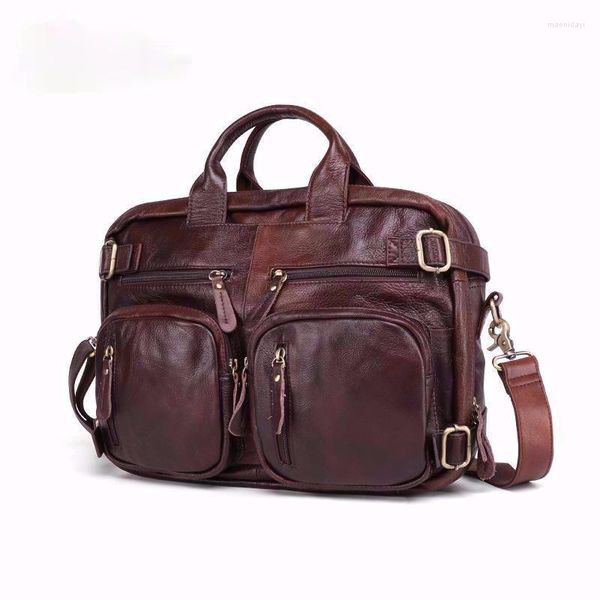 Sac à dos Retro Leather Men's Briefcase Fashion Leisure Multi-function Double Shoulder Men Bag
