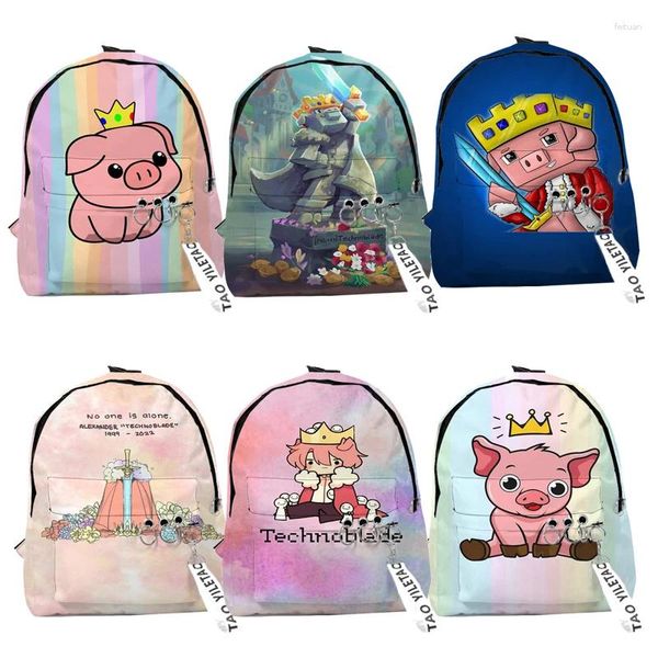 Backpack Rip Technoblade Good Game Schoolbag 3D Printing Cartoon Dream SMP Cosplay Key Chain pour les hommes femmes