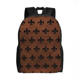 Mochila Royal Black Marble Brown Leather Fleur de Lis portátil Basic Bookbag para escolar College Student Flower Bolsas