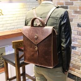 Backpack S Engeland Style Crazy Horse Pu Leather Vintage Fashion School Knapsack Studenten Laptop Satchel en