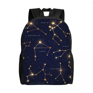 Sac à dos sac d'école 15 pouces ordinateur portable décontracté sac à bandoulière voyage zodiaque Constellations espace avec étoiles brillantes Mochila