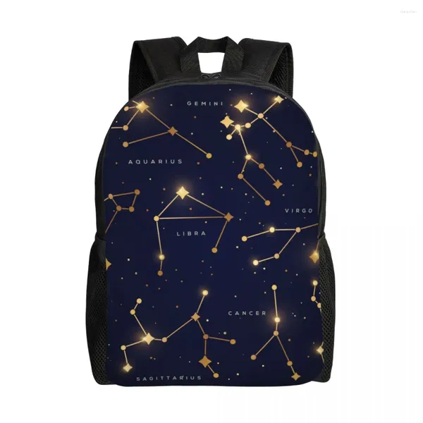 Mochila Mochila escolar 15 pulgadas Portátil Mochila de hombro casual Viaje Zodiaco Constelaciones Espacio con estrellas brillantes Mochila