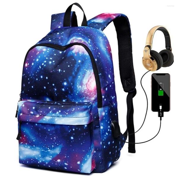 Backpack School College ordinateur portable USB Port de charge pour les adolescents garçons sacs Sacs Star Universe Space Bookbags