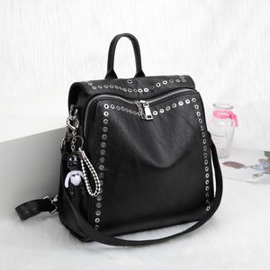 Backpack Schoolbag 2020 Women Genuine Leather Rivet Multifunctional Backpack Female Travel Bag Teenage Girls Fashion Mochila