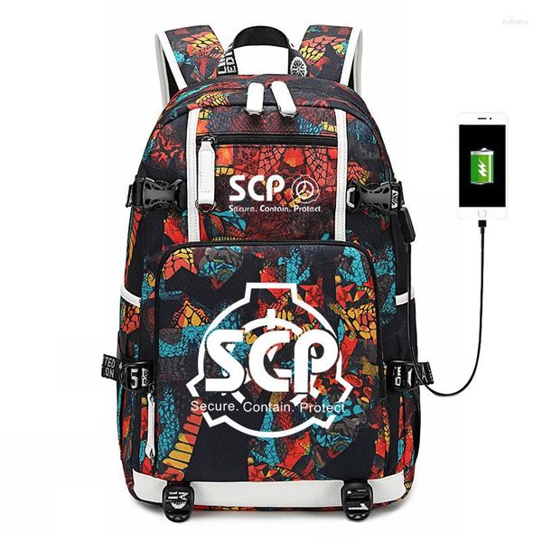 Sac à dos SCP jeu Port USB sac livre scolaire étudiants extérieur épaule décontracté ordinateur sac à dos Cosplay