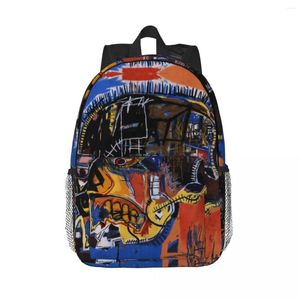 Sac à dos scull sac à dos pour filles garçons basquiats art collège sacs de voyage sacs femmes hommes bookbag s'adapte à un ordinateur portable de 15 pouces