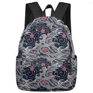 Sac à dos Sea Wave Cherry Blossom Student School Sacs Ordinateur portable personnalisé pour hommes femmes femme voyage Mochila