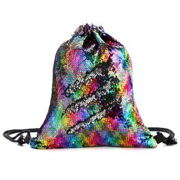 Sac à dos paillettes sac à cordon Polyester Gym Sports de plein air sacs légers poche intérieure zippée chaîne Storge organisateur