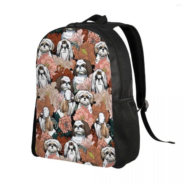 Sac à dos shih tzu chien fleurs motif ordinateur ordinateur portable mascules femmes de base pour les élèves des écoles universitaires sacs d'animaux pour animaux de compagnie