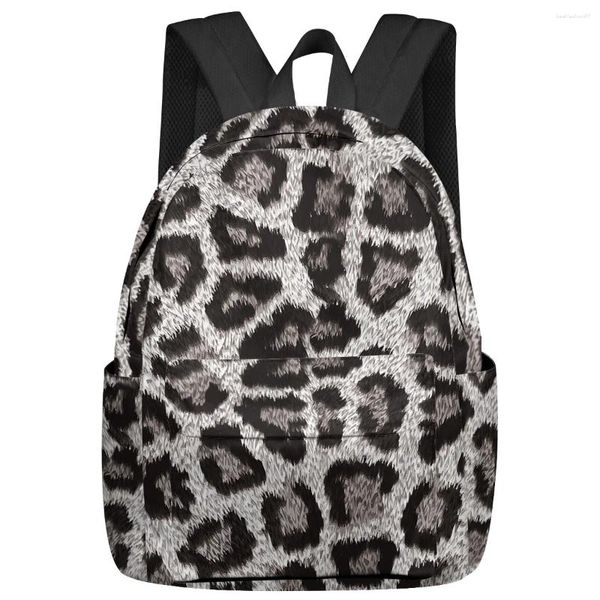 Mochila Textura de la piel Estampado de leopardo Gran capacidad Hombres Bolsas para portátiles High School Teen College Girl Student Mochila