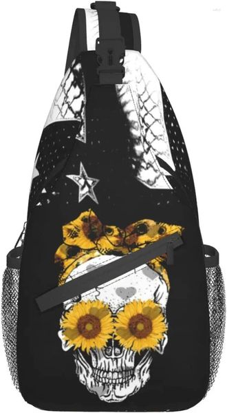 Mochila calavera hippie hojas de girasol para mujer cruzada con bolsas de bolsillo con cremallera escalando bolsas de mochila casual de senderismo