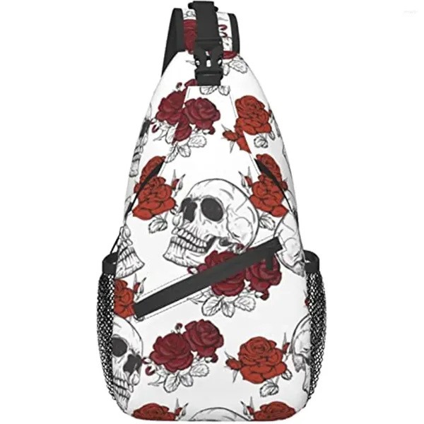 Mochila Bag Sling Calavera Rose Rose Rosa Gótica Día Packle Crossbody Hombro Paceta para el cofre para hombres Bolsas de Halloween