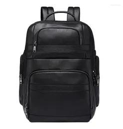 Sac à dos doux en cuir authentique ajustement pour un ordinateur portable de 15,6 pouces multifonction usb charge mochila masculin mochila voyage