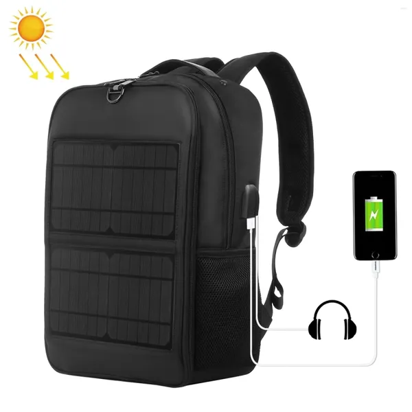 Sac à dos solaire 14W alimenté par panneau pour ordinateur portable, résistant à l'eau, grande capacité avec Port de chargement USB externe