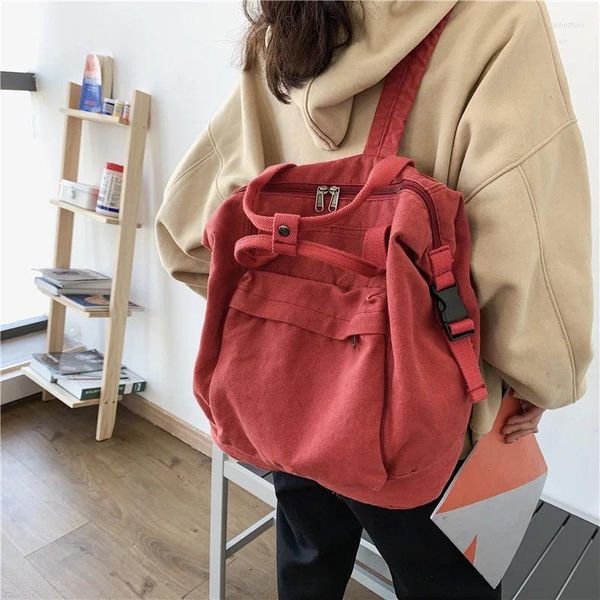 Mochila de color sólido para mujer, bolso escolar simple para adolescente, paquete de viaje de hombro de gran capacidad