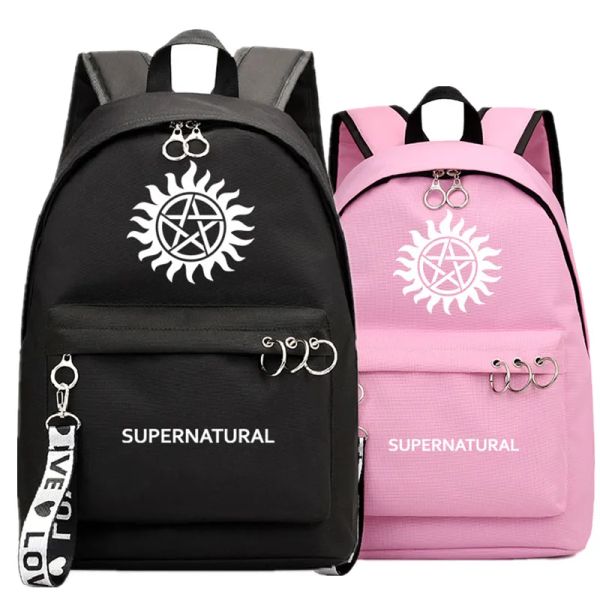 Sac à dos SPN Supernatural Evil Fans sac à dos sacs de livre d'école Mochila sac de voyage ordinateur portable ruban anneau cercle garçon filles sac à dos rose noir