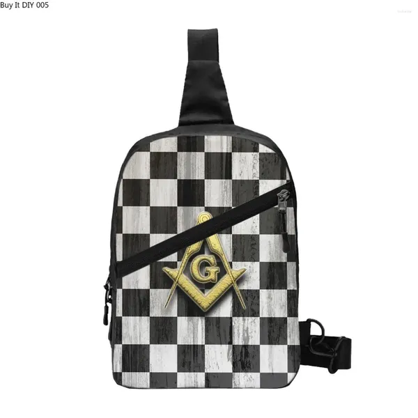 Mochila cuadrada de brújula y checkers sling bolso de cofre de cuerpo cruzado hombres moda masónica masónica de hombro para viajar para viajar